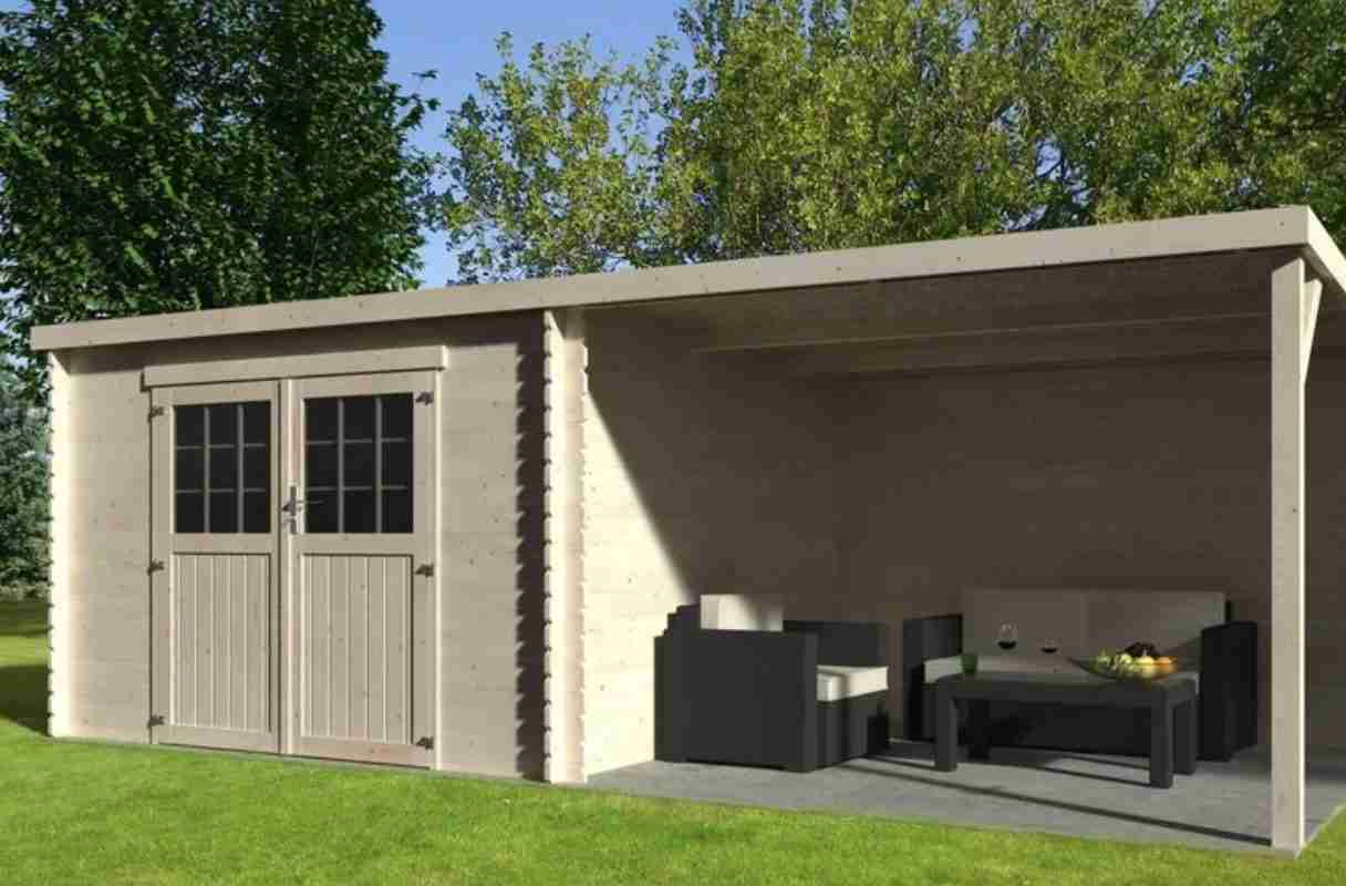 Abri de Jardin bois toit plat avec Auvent Eden