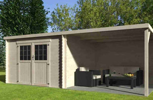 Abri de Jardin bois toit plat avec Auvent Eden
