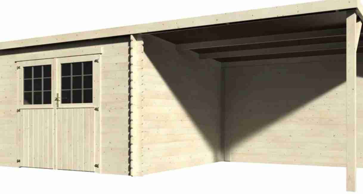 Abri de Jardin bois toit plat avec Auvent Eden