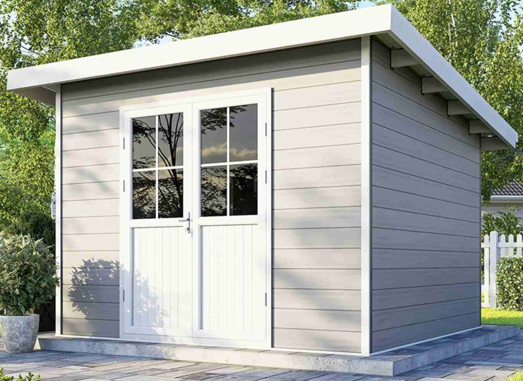 Abri de jardin en bois composite 28mm anthracite 9m² PREMIUM toit plat Sintra