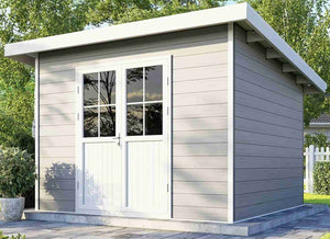 Abri de jardin en bois composite 28mm anthracite 9m² PREMIUM toit plat Sintra
