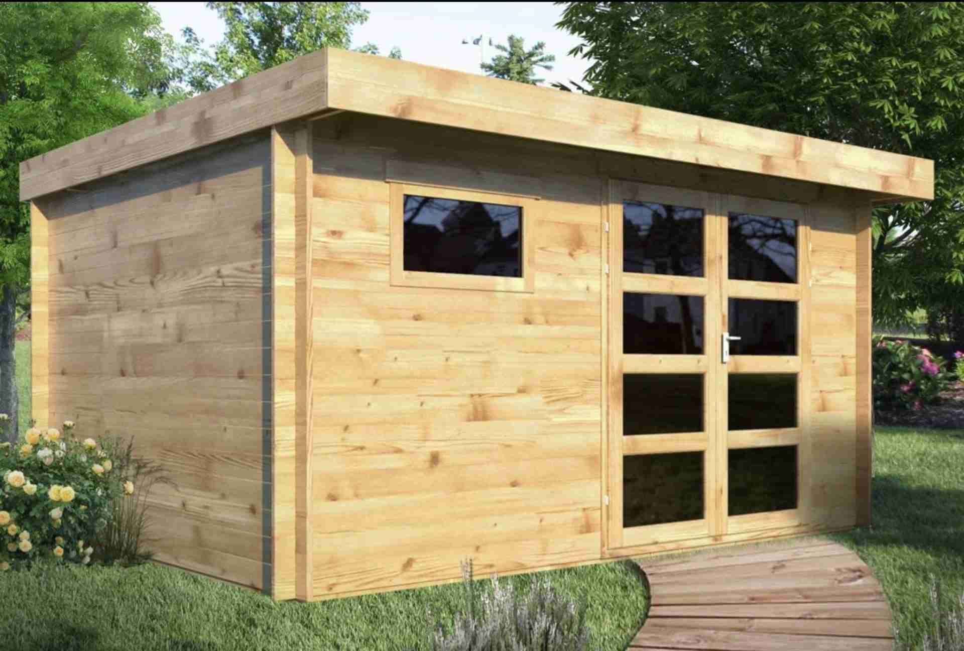 Abri de jardin bois Ep. 28mm, 13 m² – toit plat