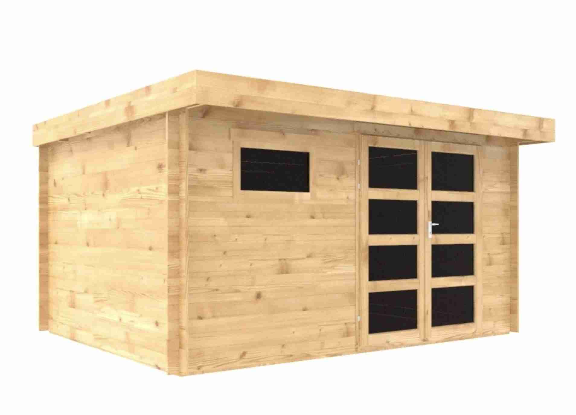 Abri de jardin bois Ep. 28mm, 13 m² – toit plat