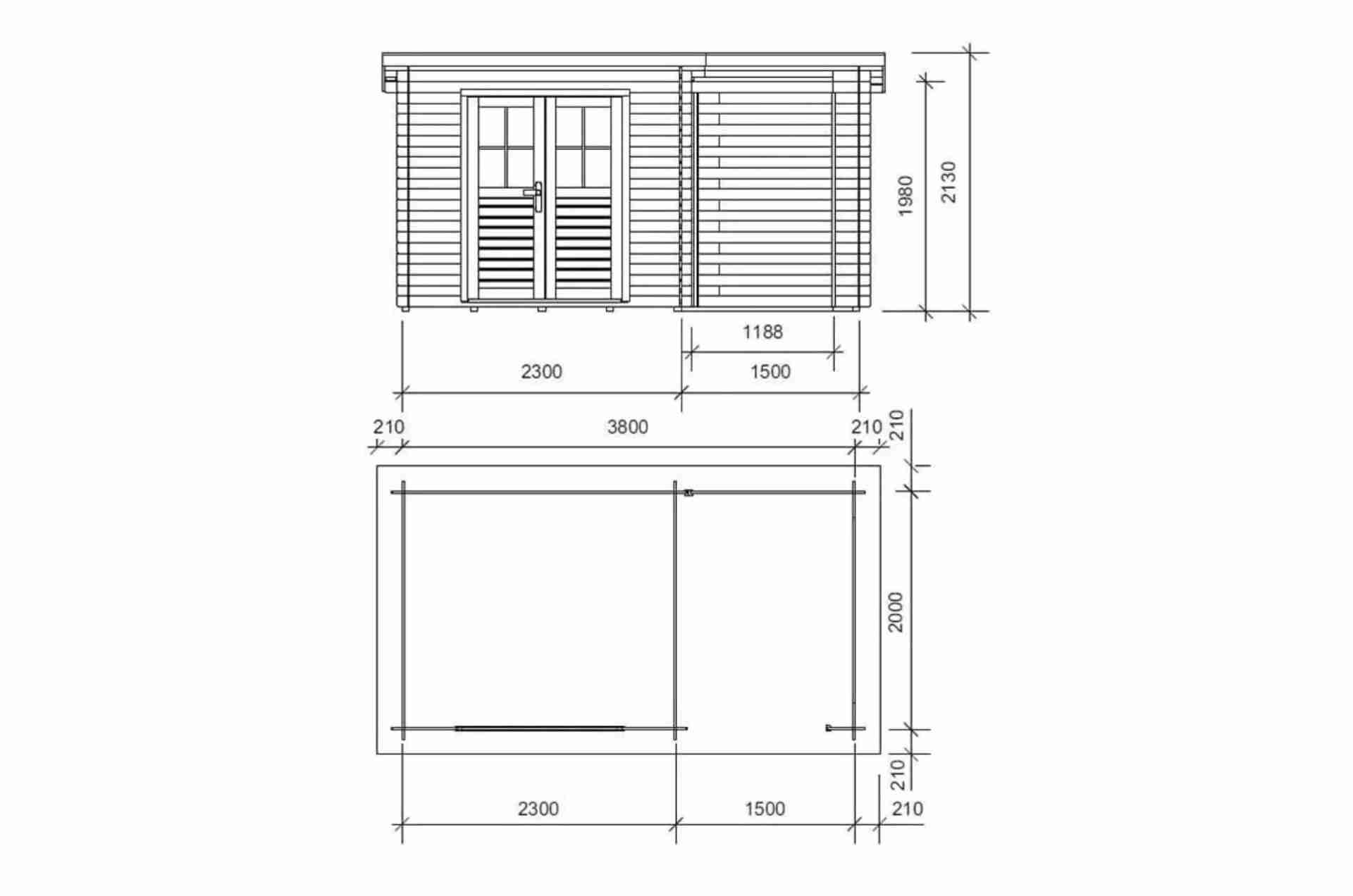 Abri de jardin bois Katy – 4,44 + 3 m² – Prix d’usine